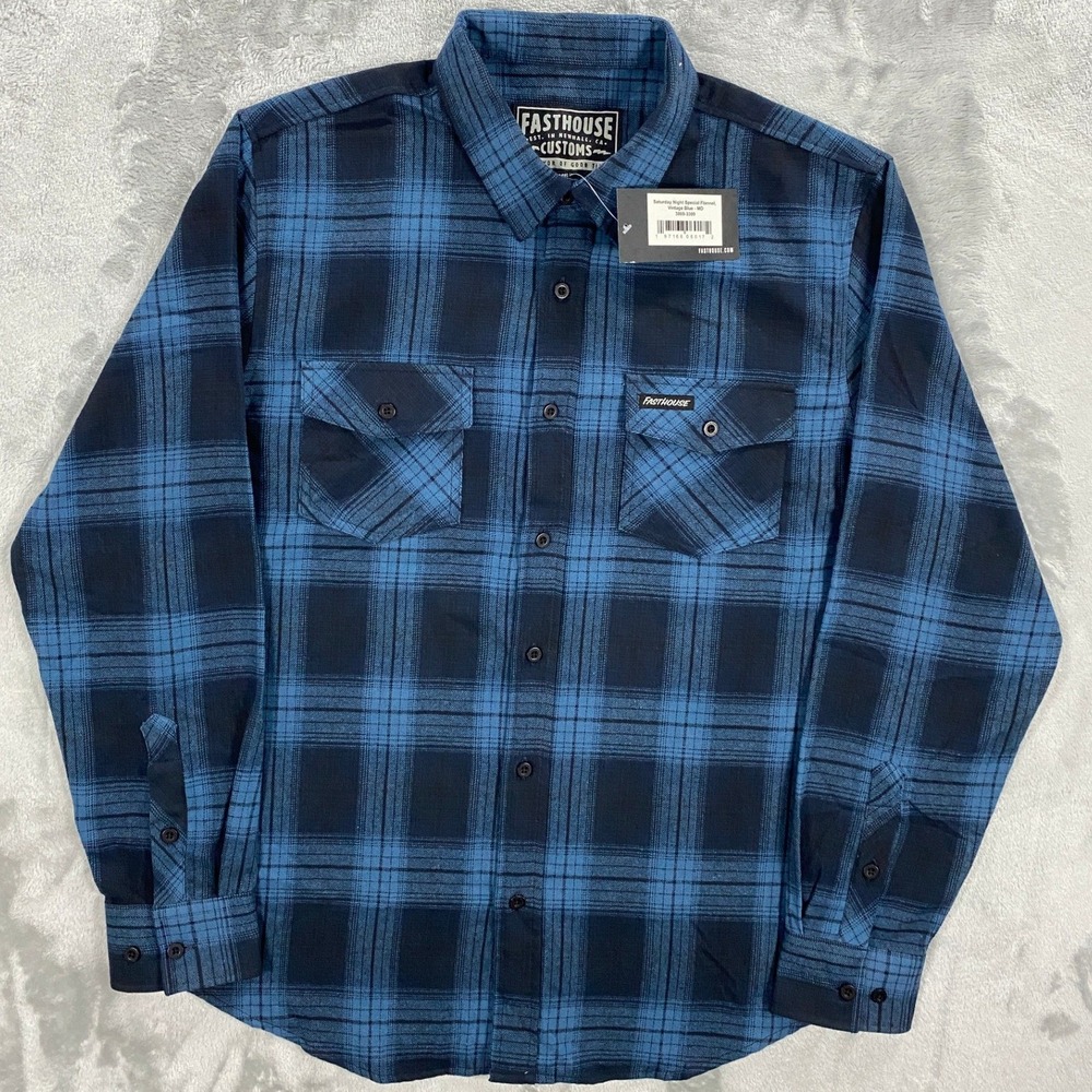 Fasthouse Saturday Night Special Flannel Shirt Men MD‎ Blue Plaid Moto Surf MTB